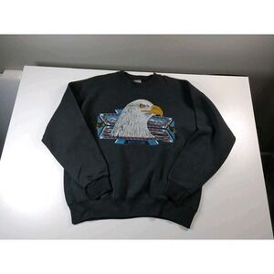 Vintage Lee American Bald Eagle Black Heavyweight Crewneck sweatshirt Large USA